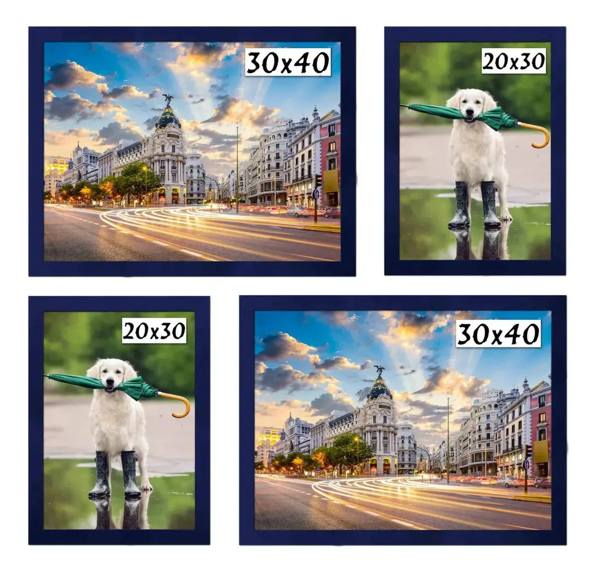 Kit 4 Porta Retratos Painel Parede Azul Liso