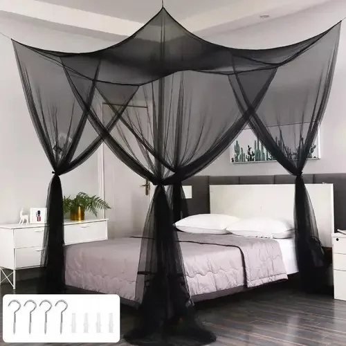 Pavilhão de mosquiteiro Yh Black King Size Four Corners