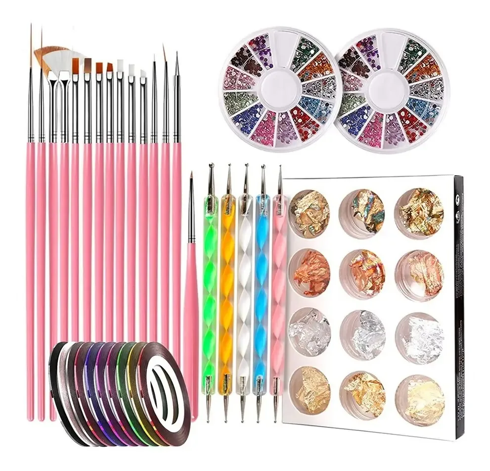 Kit de arte de unhas, pincéis, decoração, manicure, decoração
