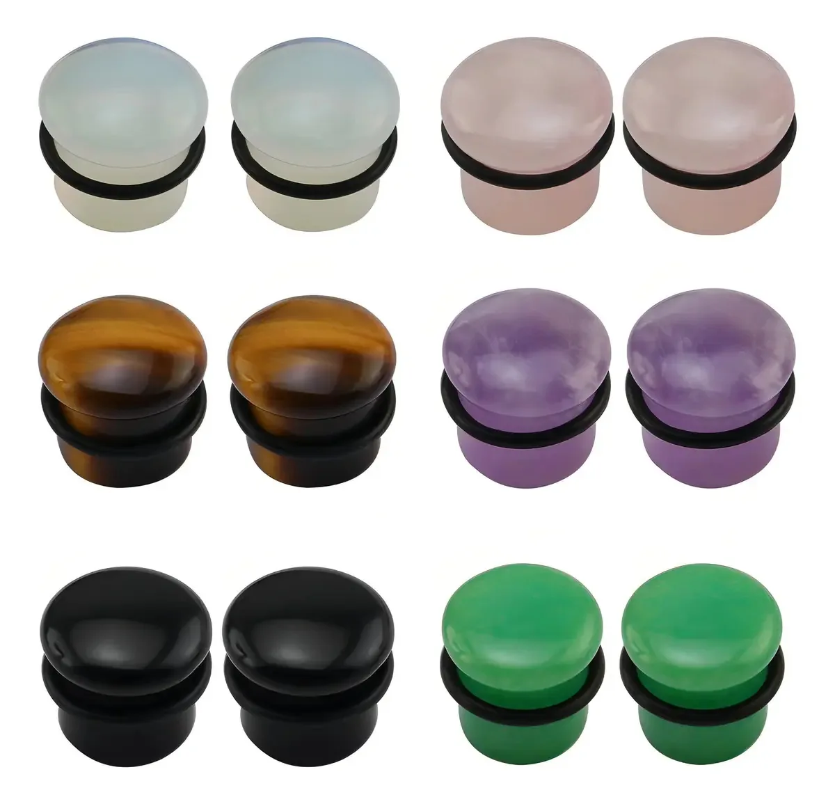 6 pares de túneis mistos de plugues de pedra com J