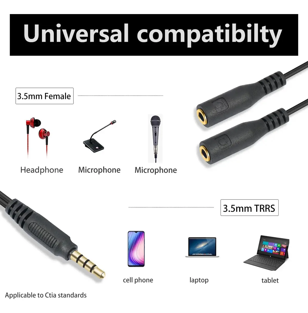 Rooyar - 2 Adaptadores Divisores De Microfone Para Fones De Ouvido De 3,5 Mm E Adaptadores De Microfone De 3,5 Mm Macho Para 3,5 Mm Fêmea Para Desfrutar De Um Som Claro
