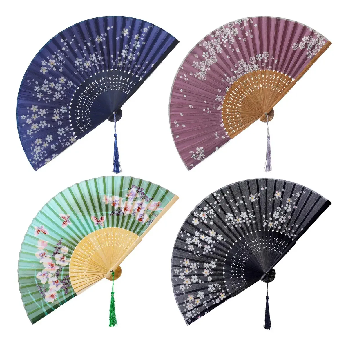 Leques De Mão Dobráveis De Seda Estilo Japonês 4 Peças