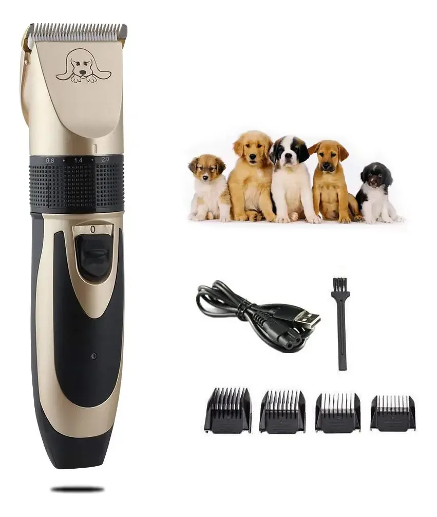 Máquina de Tosar para Cães e Gatos, Baixo Ruído e Vibração, Cortador de Pelo Sem Fio com 4 Pentes Ajustáveis para Pelos Encaracolados, Ondulados, Longos dos Animais, Profissional e Bonito, Ouro