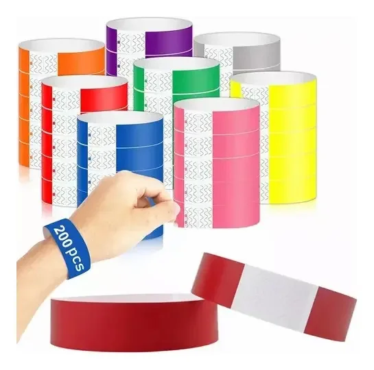 Pulseiras de papel, pulseiras de identificação, 200 peças, vermelhas