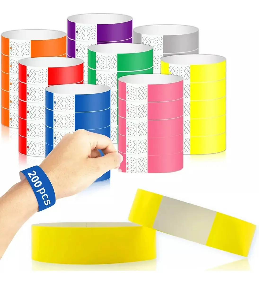 Pulseiras de papel, pulseiras de identificação, 200 peças amarelas