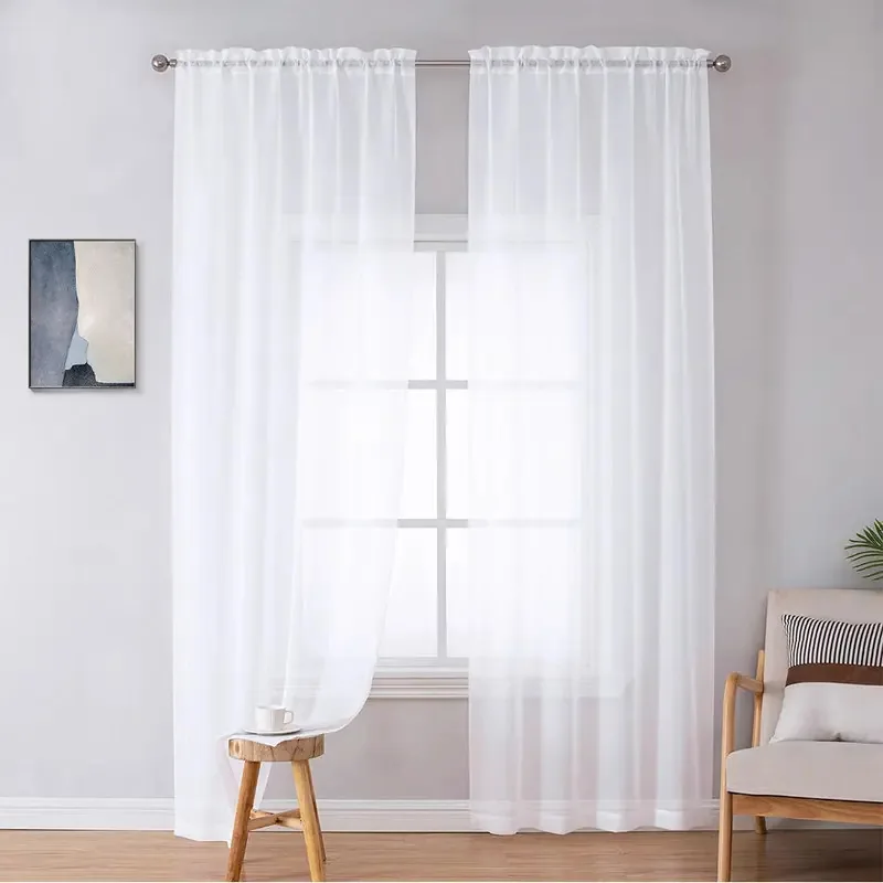 Cortinas opacas transparentes 280x240cm, 2 peças brancas