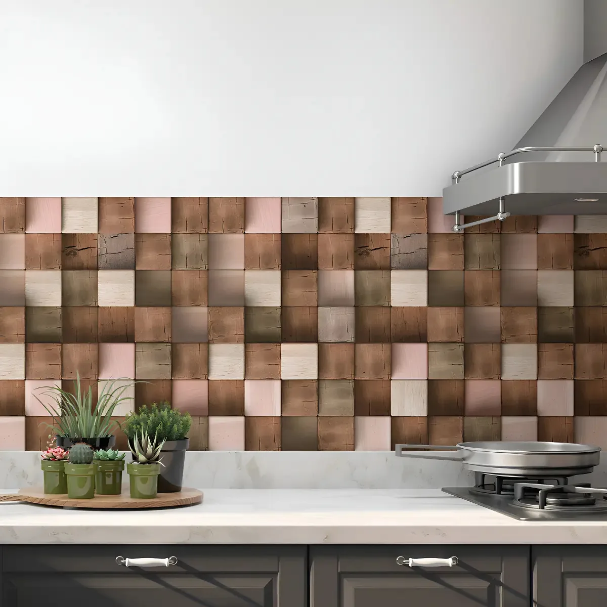 Faixa Parede Pia Cozinha Azulejos Lavável Adesivo Pastilhas Cor Tons de marrom