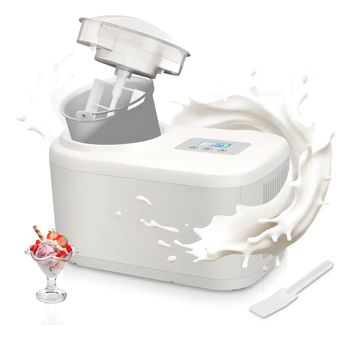 Maquina de Sorvete Automática 1.2L Inox 100W Prata Silenciosa Raspadinha