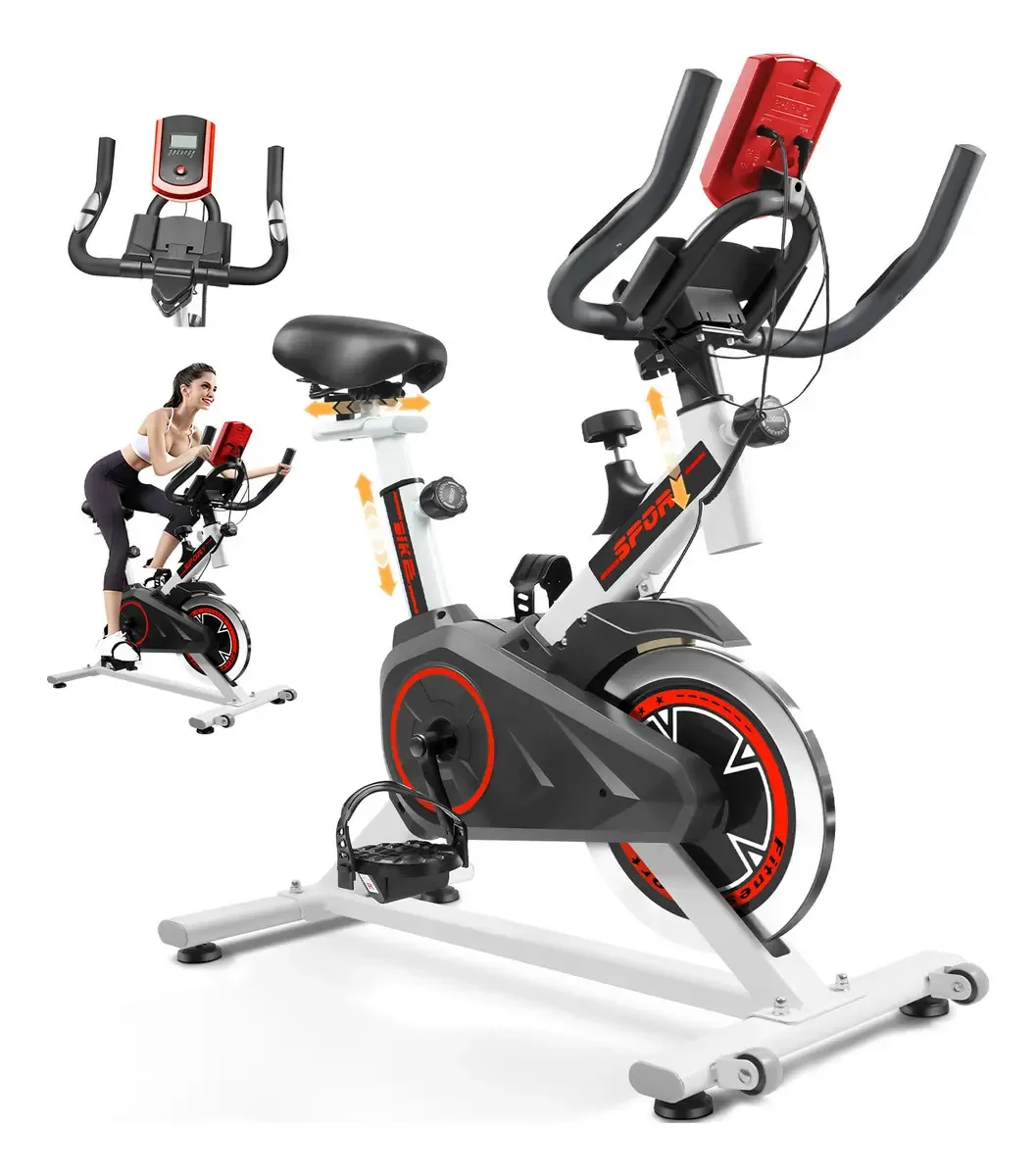 Bicicleta Ergométrica Fitness Para Cardio E Musculação 6kg Inercia Com Base Cor Preto E Vermelho Marca Sevenfit