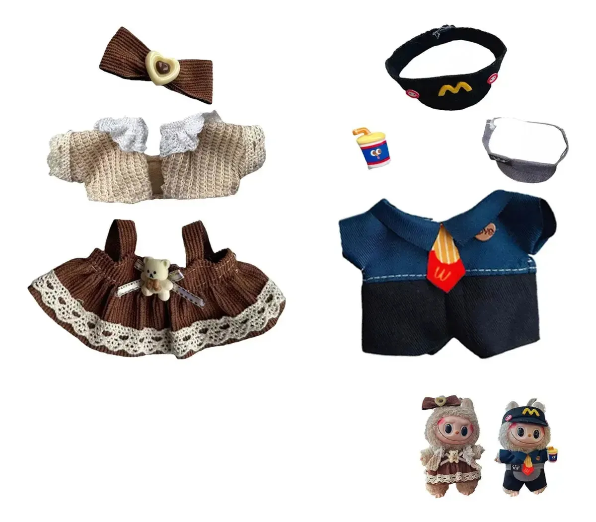 2 peças de roupas de boneca multicoloridas de 17 cm para Labubu