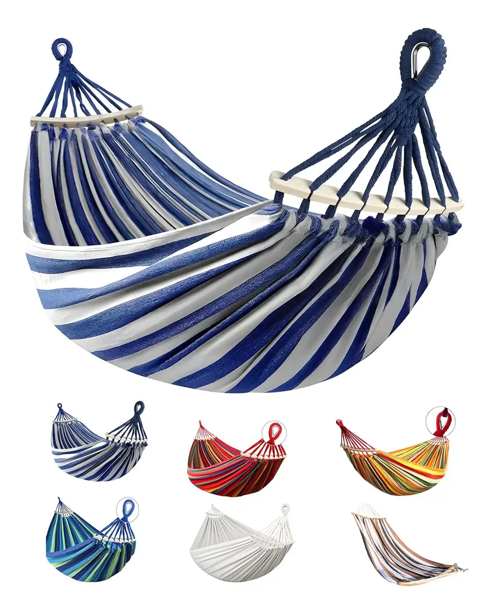 Redes portáteis de algodão suspensas, móveis de jardim de acampamento, cor: azul, aço, azul-branco