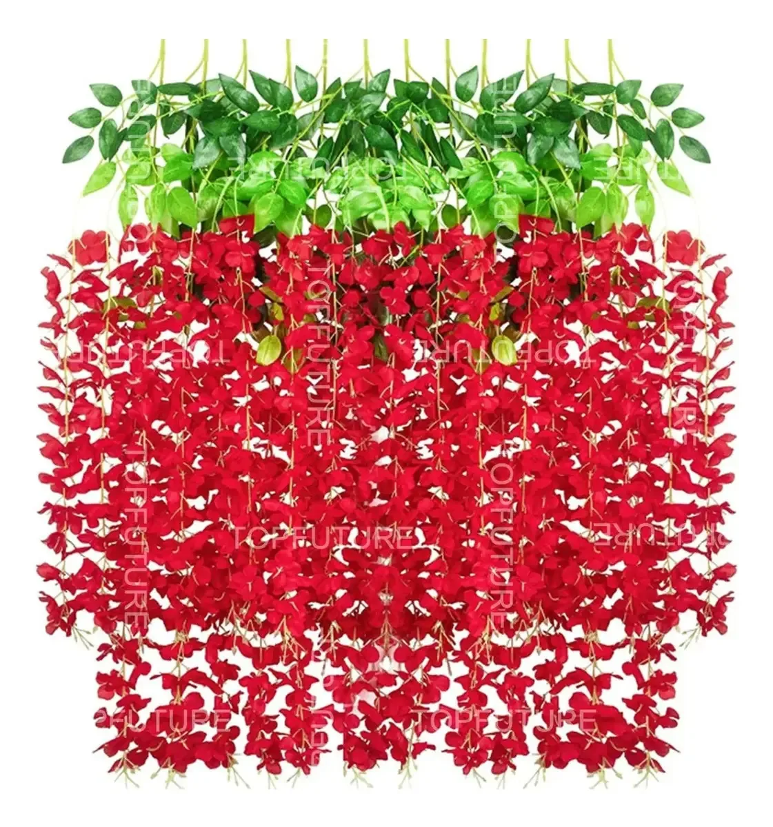 Glicínias Artificiais Flores Decoração Festa 12 Peças Cor Vermelho