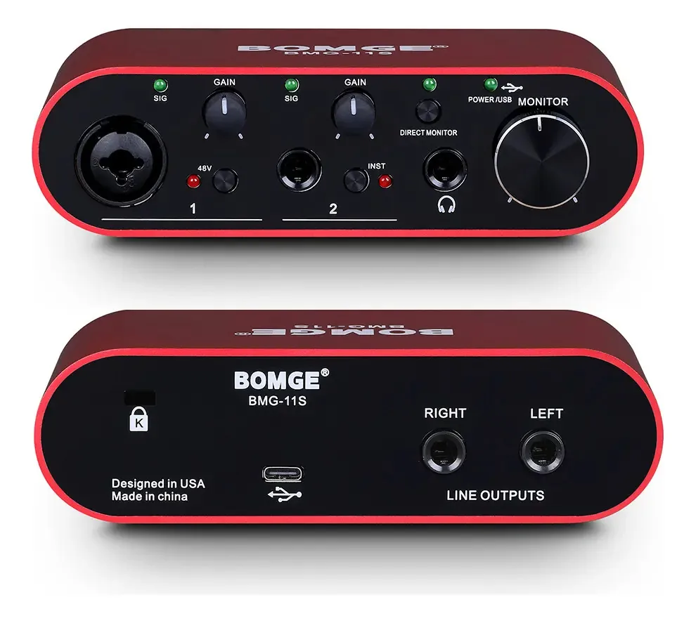 Interface de áudio portátil Bomge 11s Solo, cor vermelha