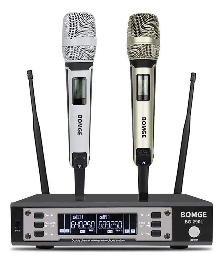 Microfones Bomge 135G4 Karaoke Omnidirecional cor branco/dourado
