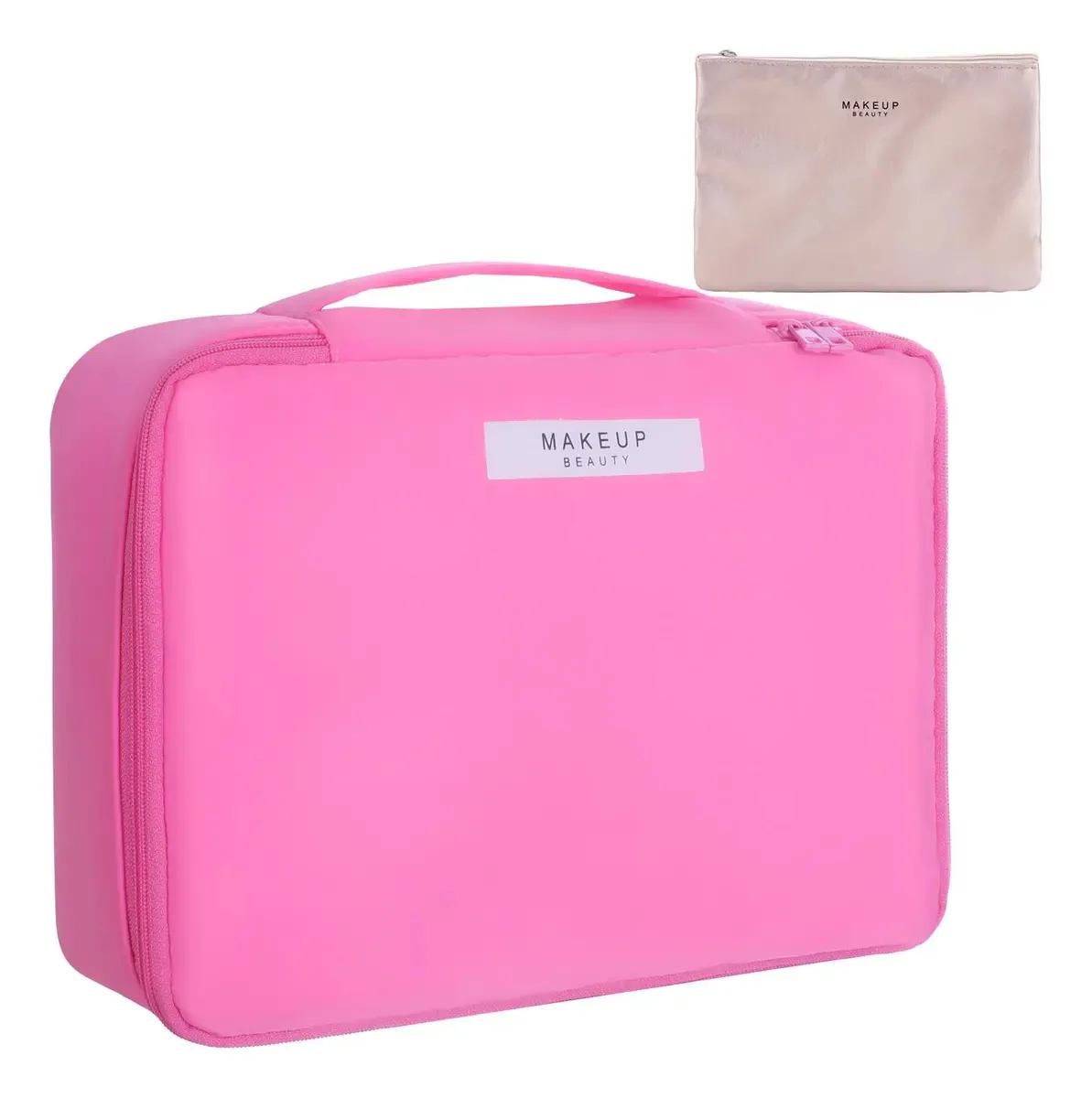 Bolsa de maquiagem Queboom, estojo de maquiagem rosa chiclete