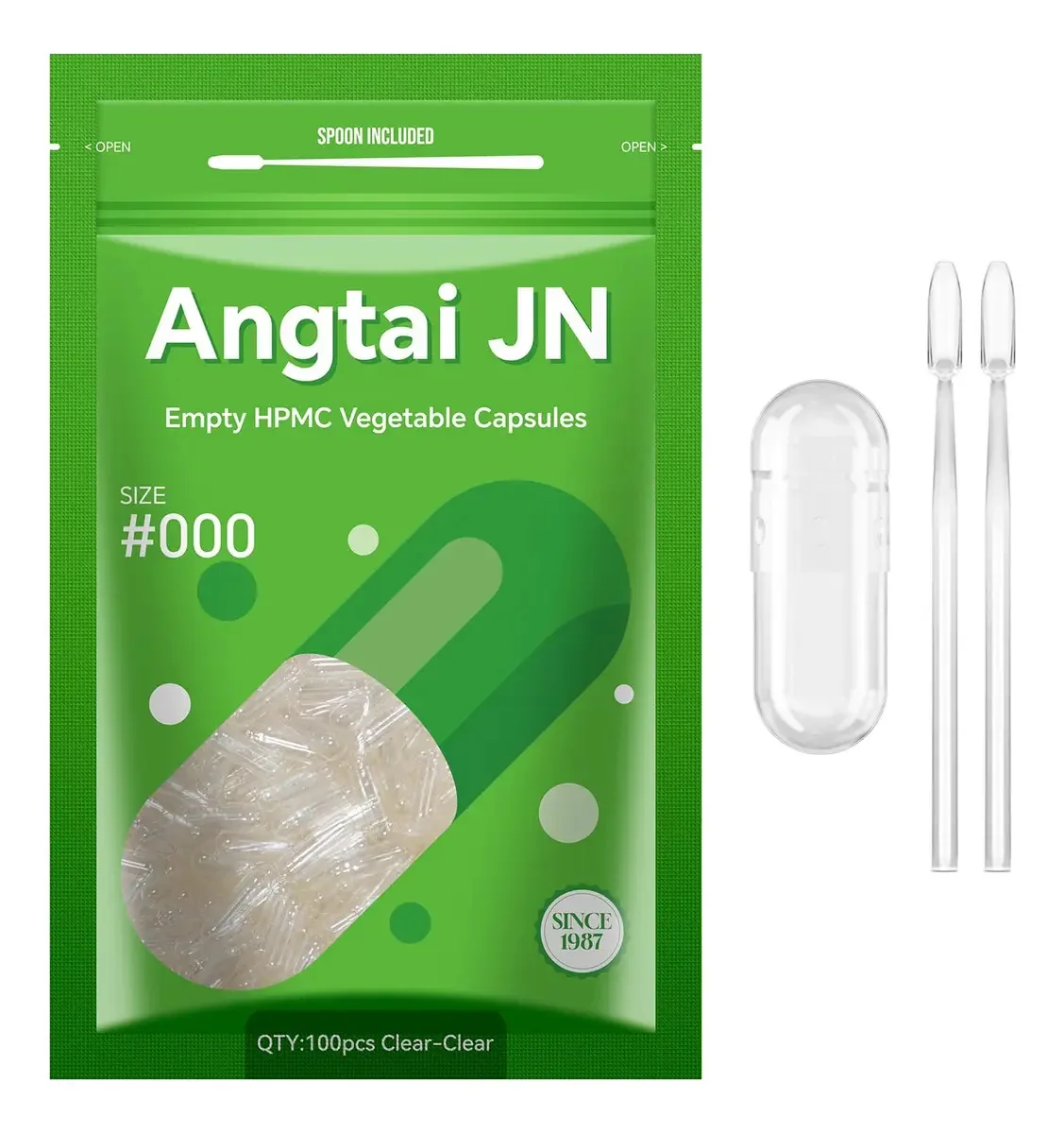 Cápsulas vegetais Angtai Jn Empty Hpmc tamanho 000 verdes