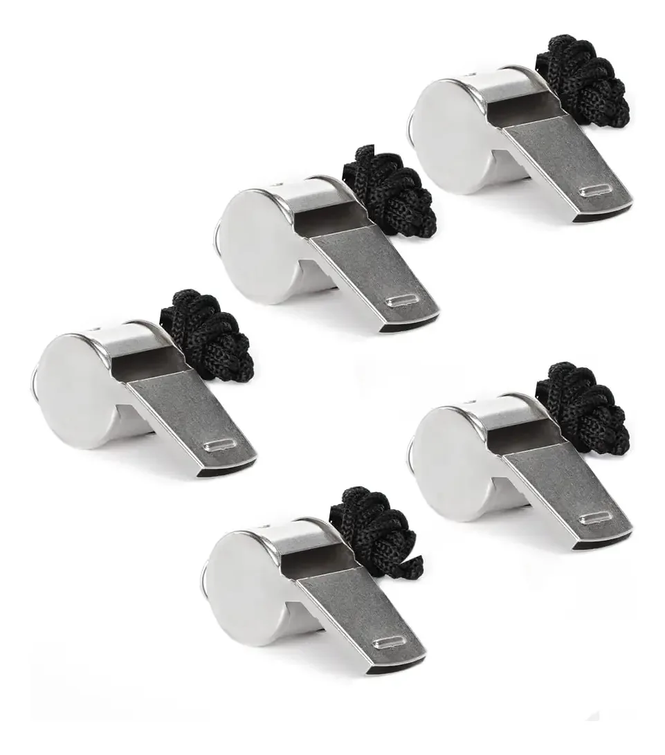 5 Unidades Apito de Aço Inoxidável, Robusto Apito de Metal com Cordão, Apitos Esportivos, Árbitro, Instrutores, Árbitros, Apitos para Treinadores