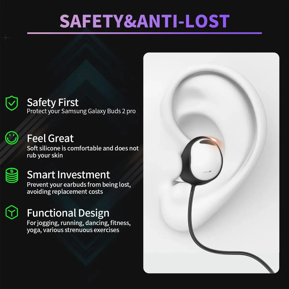 Wofro - Correia Antiperda Para Galaxy Buds 2 Pro (2022), Acessórios Esportivos De Silicone Macio Compatível Com Samsung Galaxy Buds Pro 2 True Wireless Bluetooth Fones de Ouvido Cordão Para o Pescoço