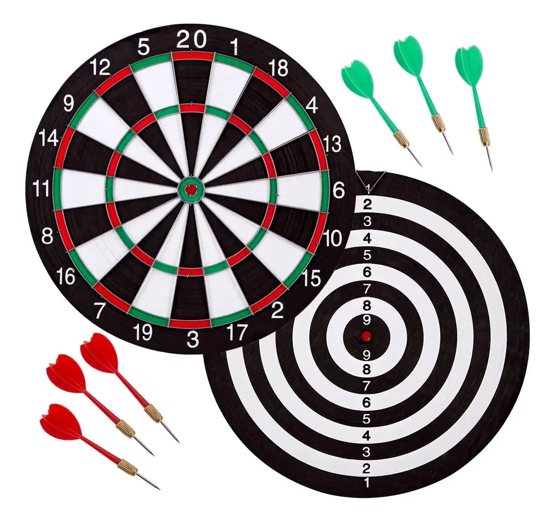 Jogo de Dardos, 2 Dianas em 1, 6 Dardos de Ponta de Aço 2 Cores Diferentes, 17 Polegadas de Diâmetro Doble Face Jogo de Dardos para Escritório, Bar, Casa, Exterior