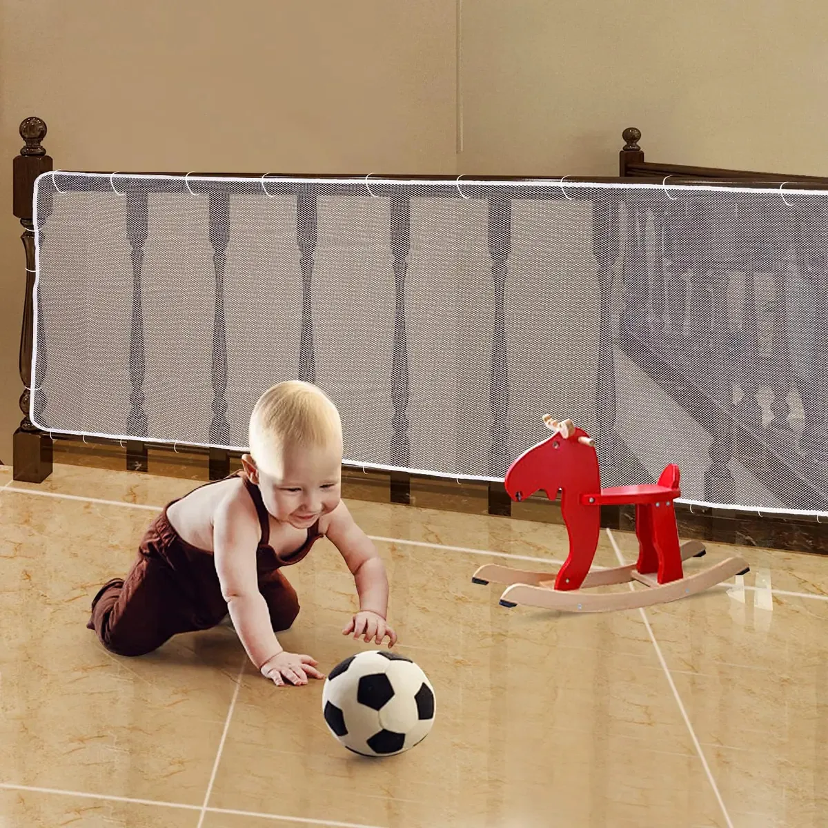 Cathit Rede de Segurança para Corrimãos de Escada, 3 m x 79 cm Proteção de Segurança para Escadarias, Rede de Trilho Seguro para Animais de Estimação/Brinquedos