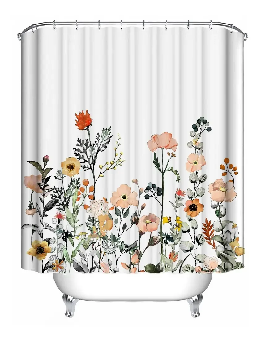 Cortinas de banho de poliéster com design floral 180x200cm