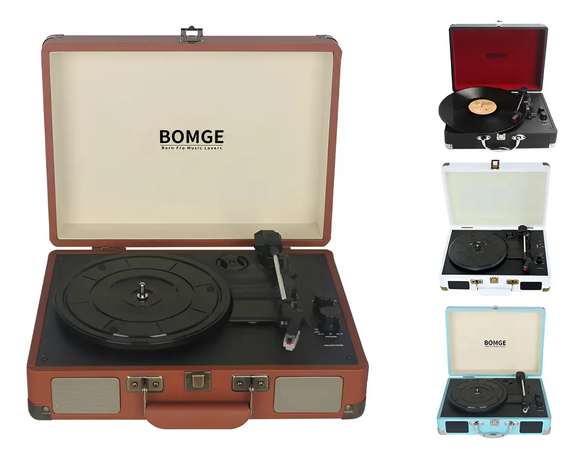 Toca-discos Bluetooth portátil vintage BVSC-550bt preto cor marrom