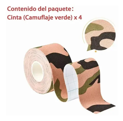 Fita cinesiológica Fita de bandagem neuromuscular 5mx5cm (4 unidades) Cor de camuflagem verde