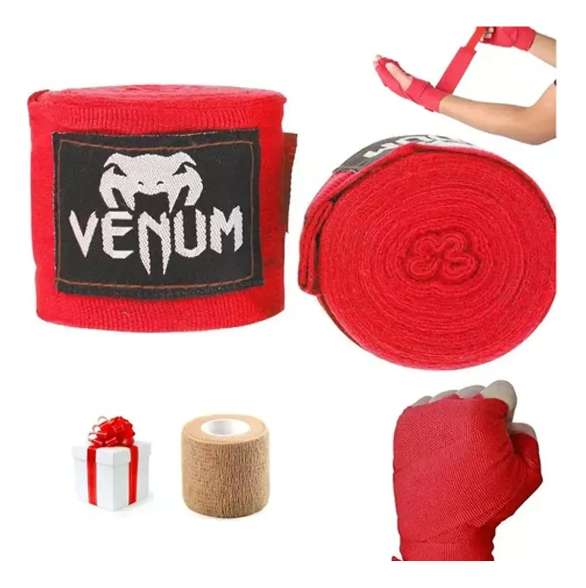 Bandagens de boxe semielásticas para treinamento de boxe de 5 m, cor vermelha