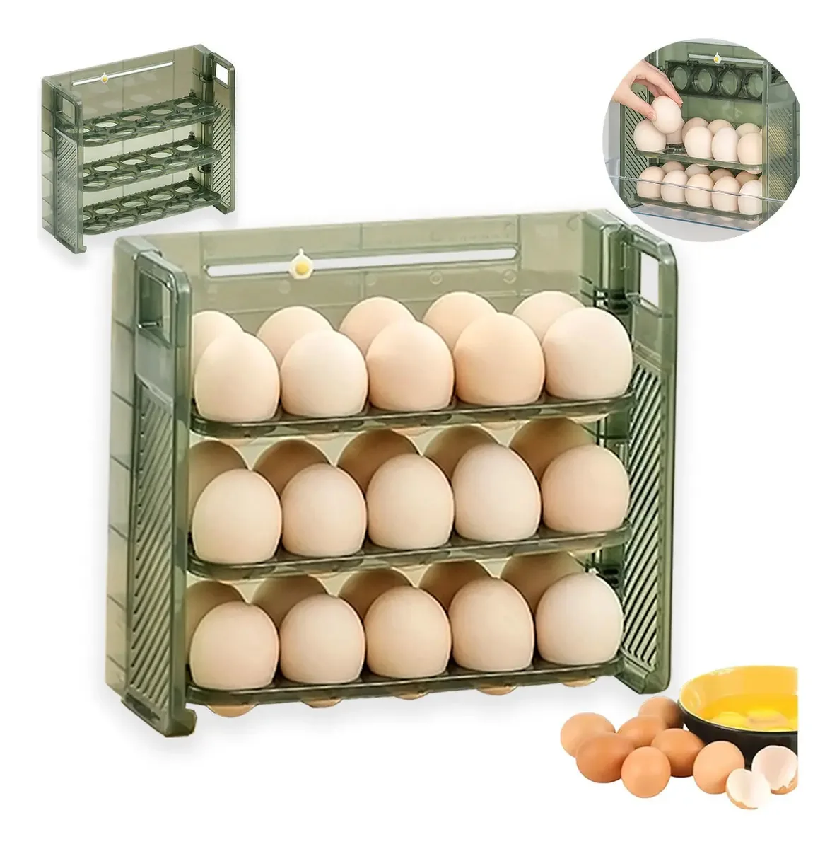 Organizador de ovos de 3 camadas para 30 ovos/recipiente