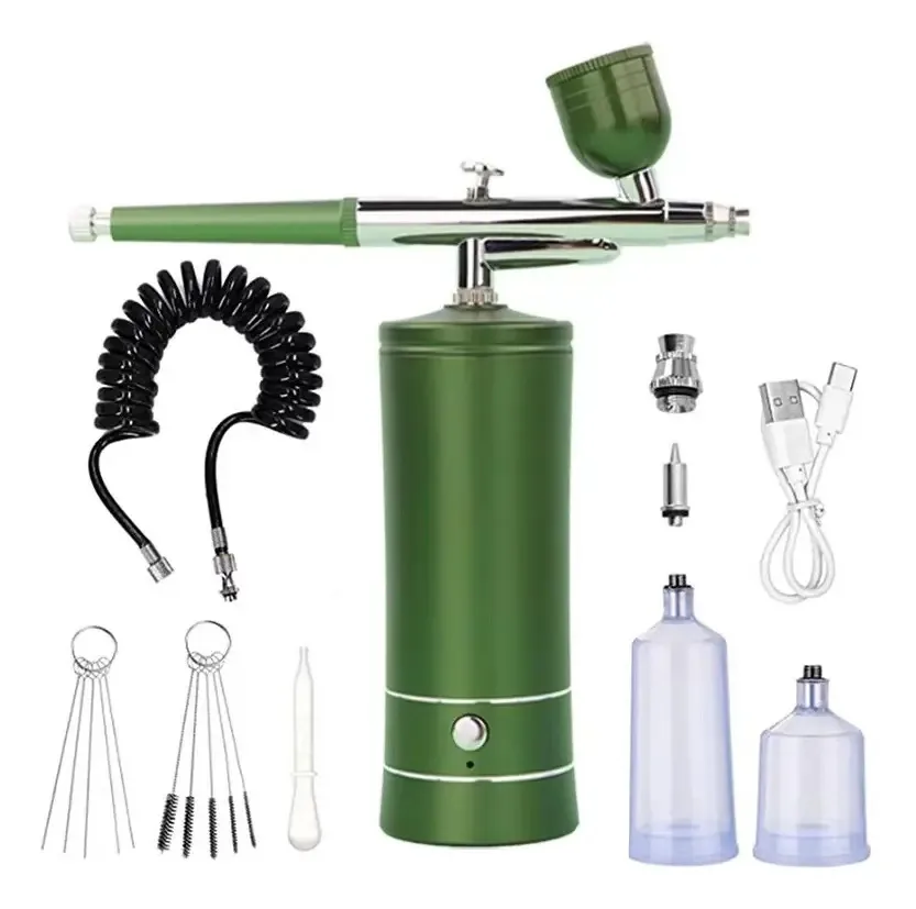 Kit de aerógrafo sem fio recarregável com compressor cor verde