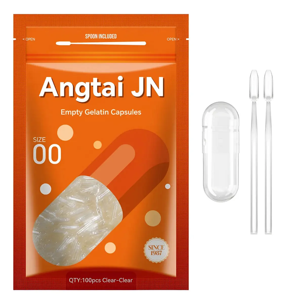 Cápsulas vazias de Angtai Jin Tamanho 100 cápsulas em pó Cor 39,4 polegadas