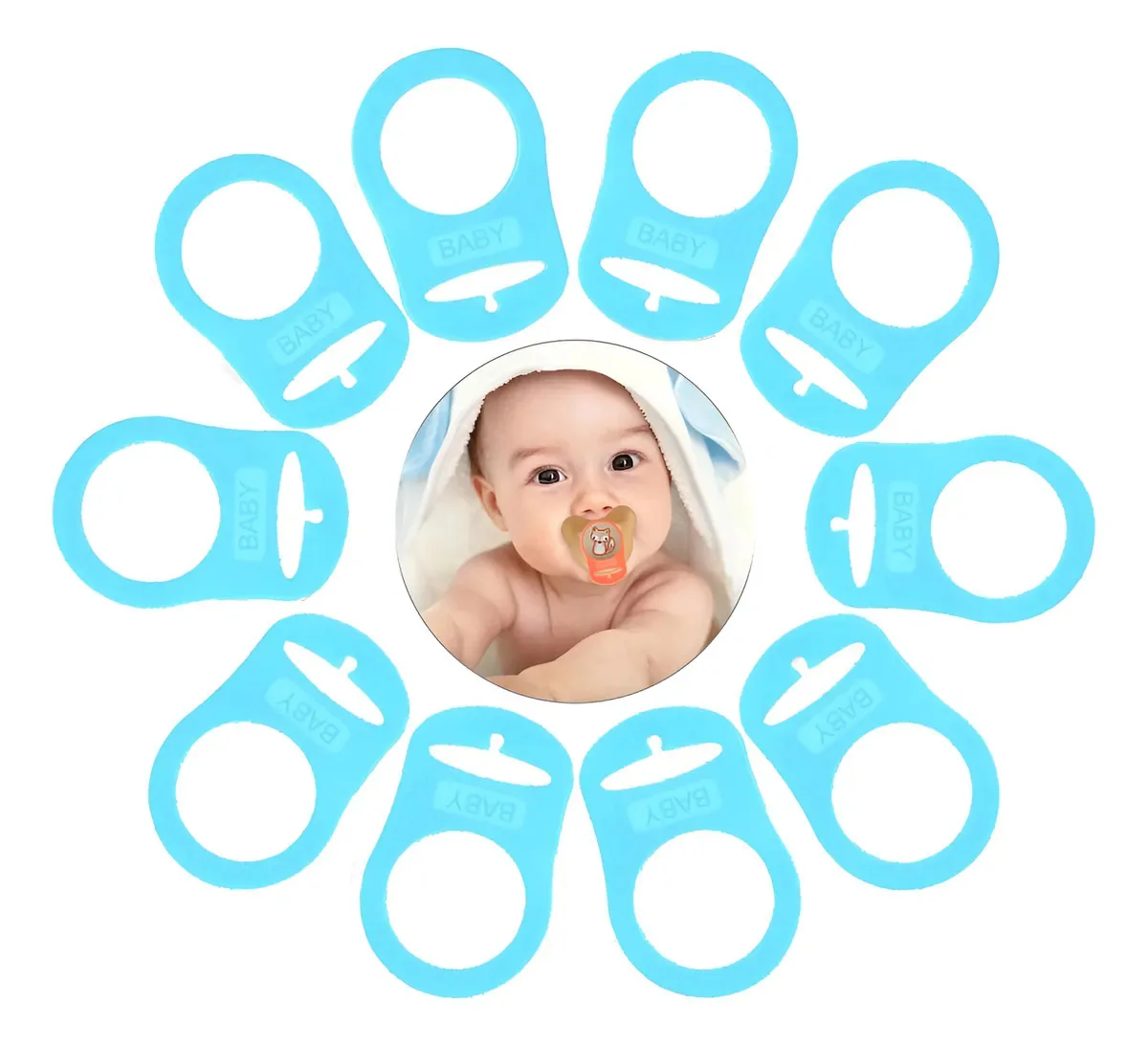 10 porta-chupetas para bebês, porta-chupetas azuis +18 meses