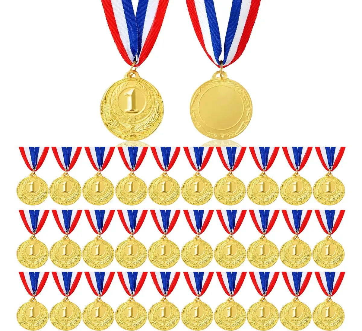 Medalhas de metal de ouro/prata/bronze com fita, 30 peças de ouro