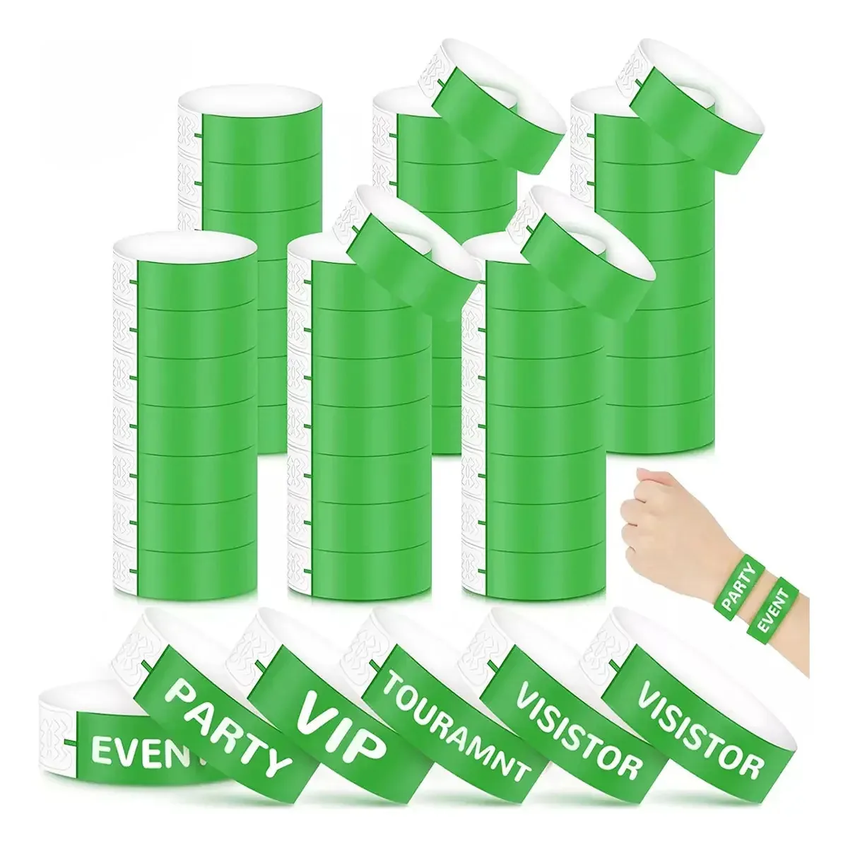 Pulseiras de identificação de papel Tyvek para eventos, 1000 unidades de cor verde