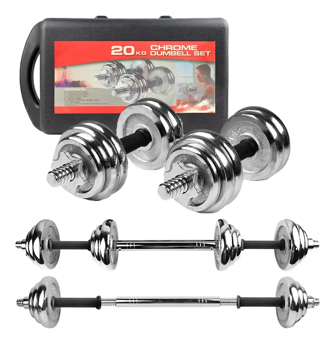 Kit de halteres e barras Gym Orfeld YL2SSS de 20 kg e discos com pesos ajustáveis