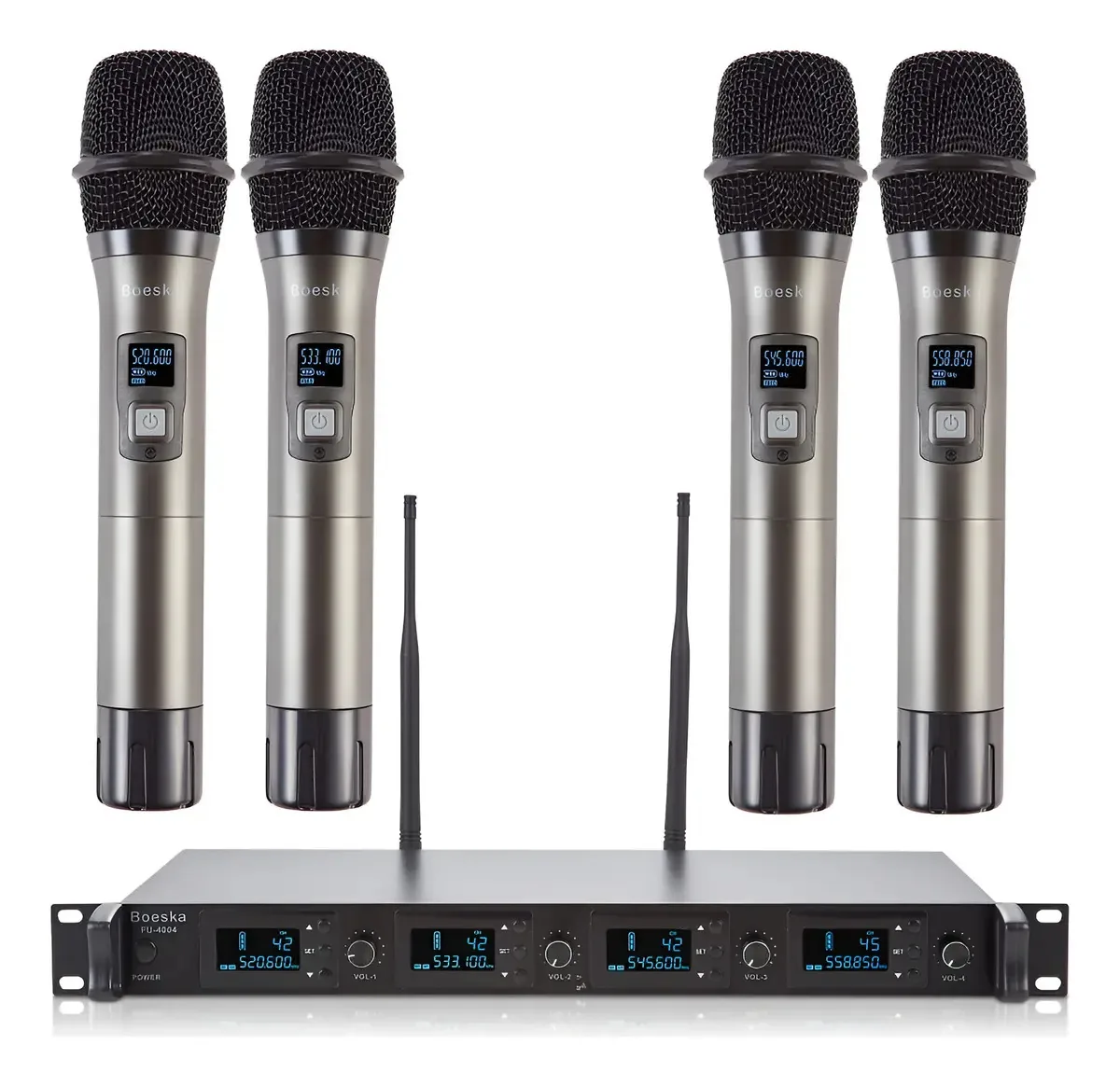 Sistema de microfone sem fio 4 canais e 4 microfones de mão