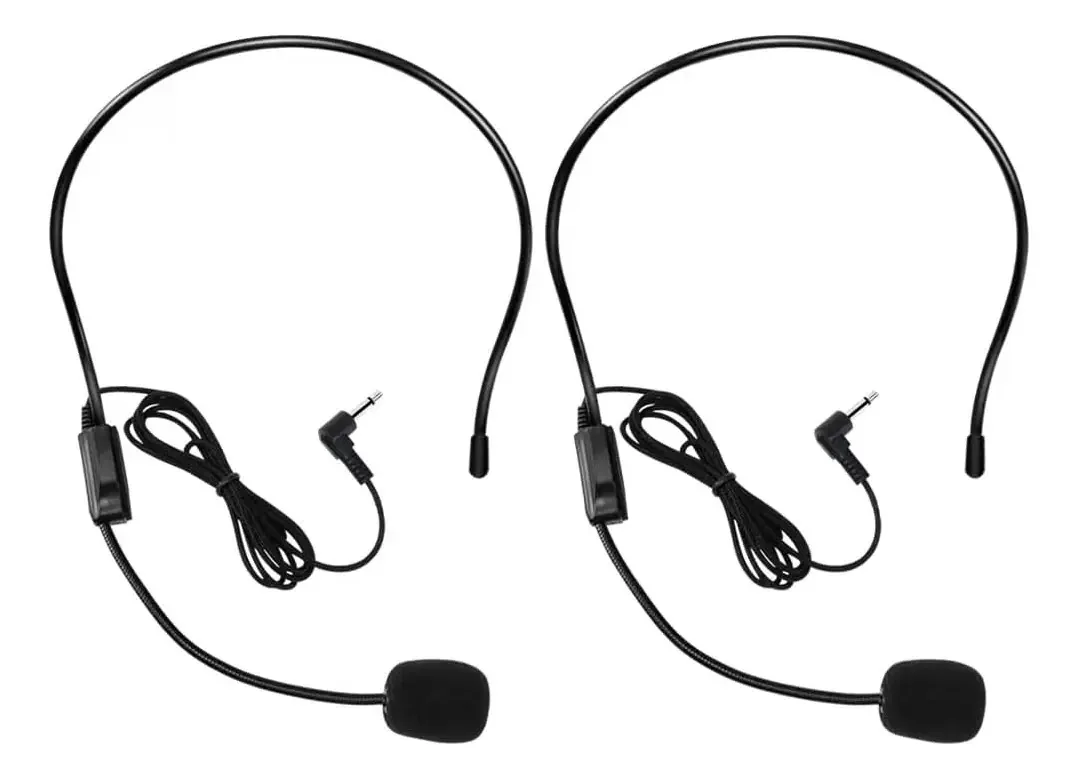 2 microfones de ouvido, braço flexível com cabo P