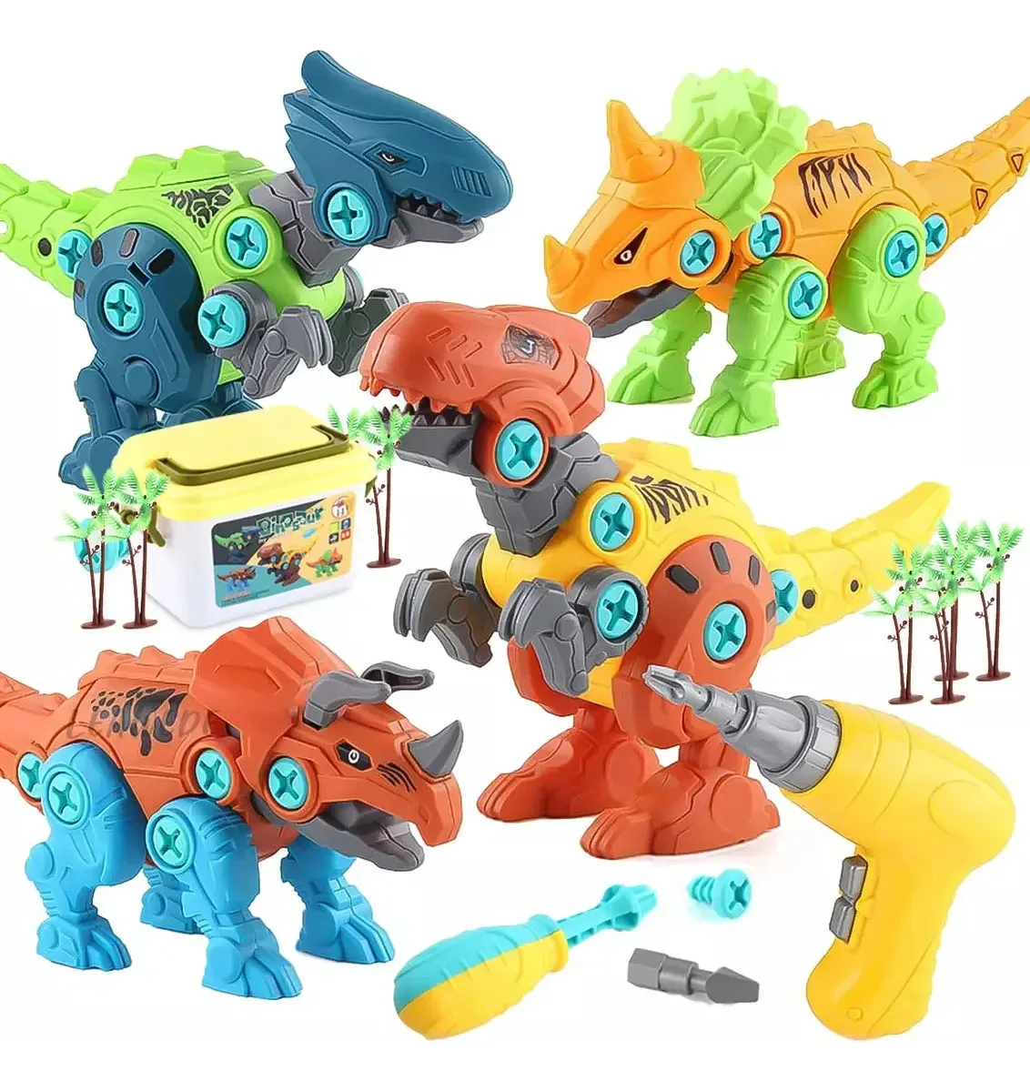Brinquedos de dinossauro Leawede 4 peças com furadeira elétrica para crianças