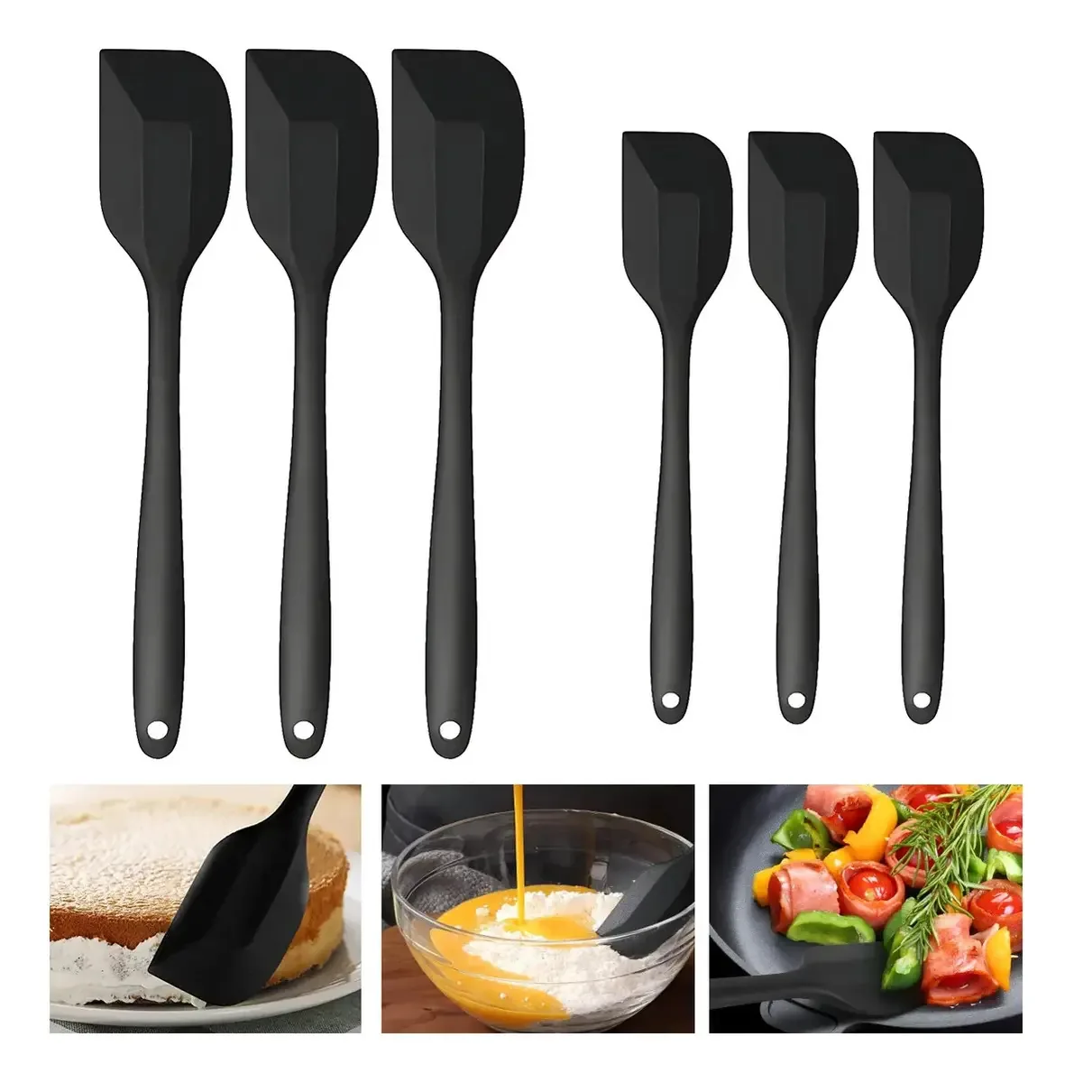 6 peças de utensílios de cozinha de silicone, pás de cozinha, espátulas de cozinha