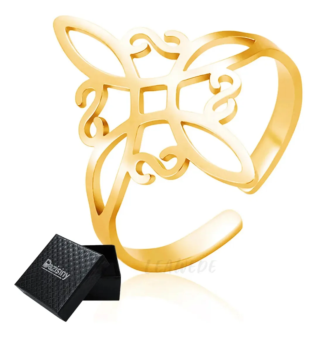 Anel Leawede Witch Knot para mulheres em aço inoxidável ajustável, prata ajustável, anéis para mulheres, presentes para mulheres e homens dourados