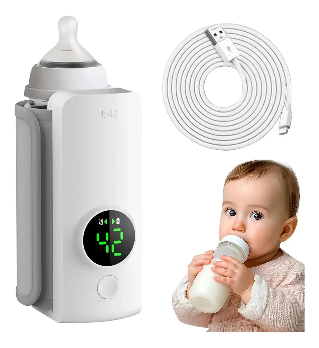 Aquecedor de mamadeiras portátil USB recarregável sem fio Jerzou branco