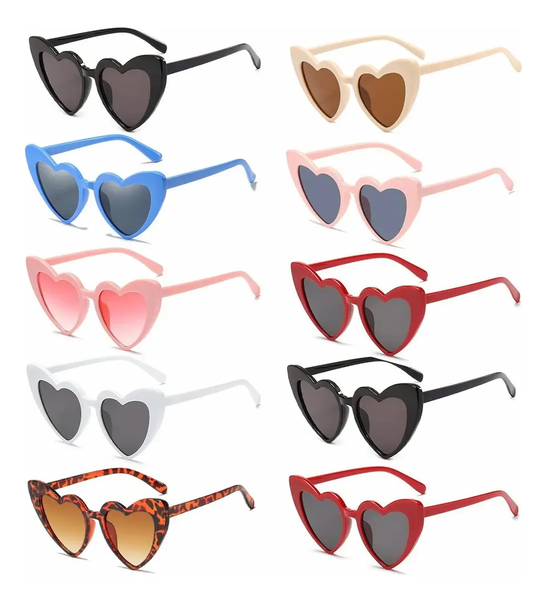 10 Peças Óculos De Sol Coração Acessórios Moda Meninas Lentes