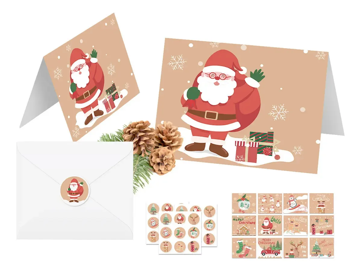 24 cartões de Natal com envelopes e adesivos