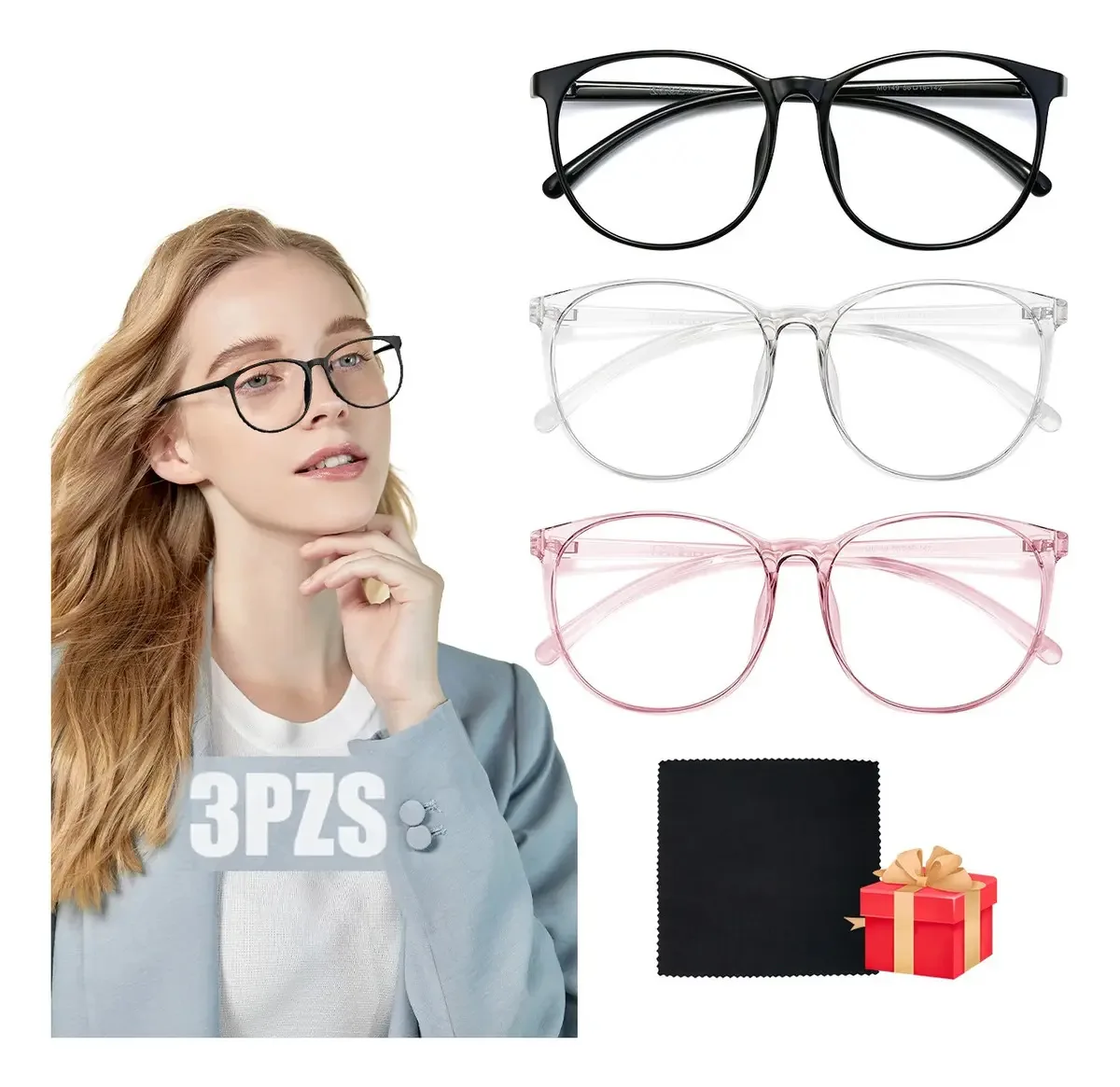 3 unidades de lentes de luz azul lentes oculares antitensão masculinas femininas cor preta transparente e rosa