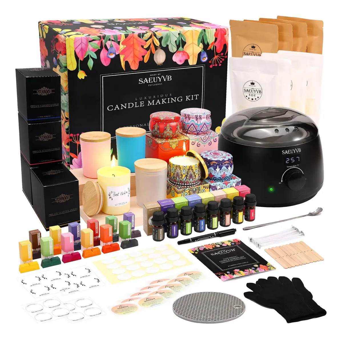 Saeuyvb Kit de Fabricação de Velas Kit de Fabricação de Velas para Adultos Kit de Fabricação de Velas com Placa Quente Jogo Completo de Suprimentos para Fazer Velas Kit de Fabricação de