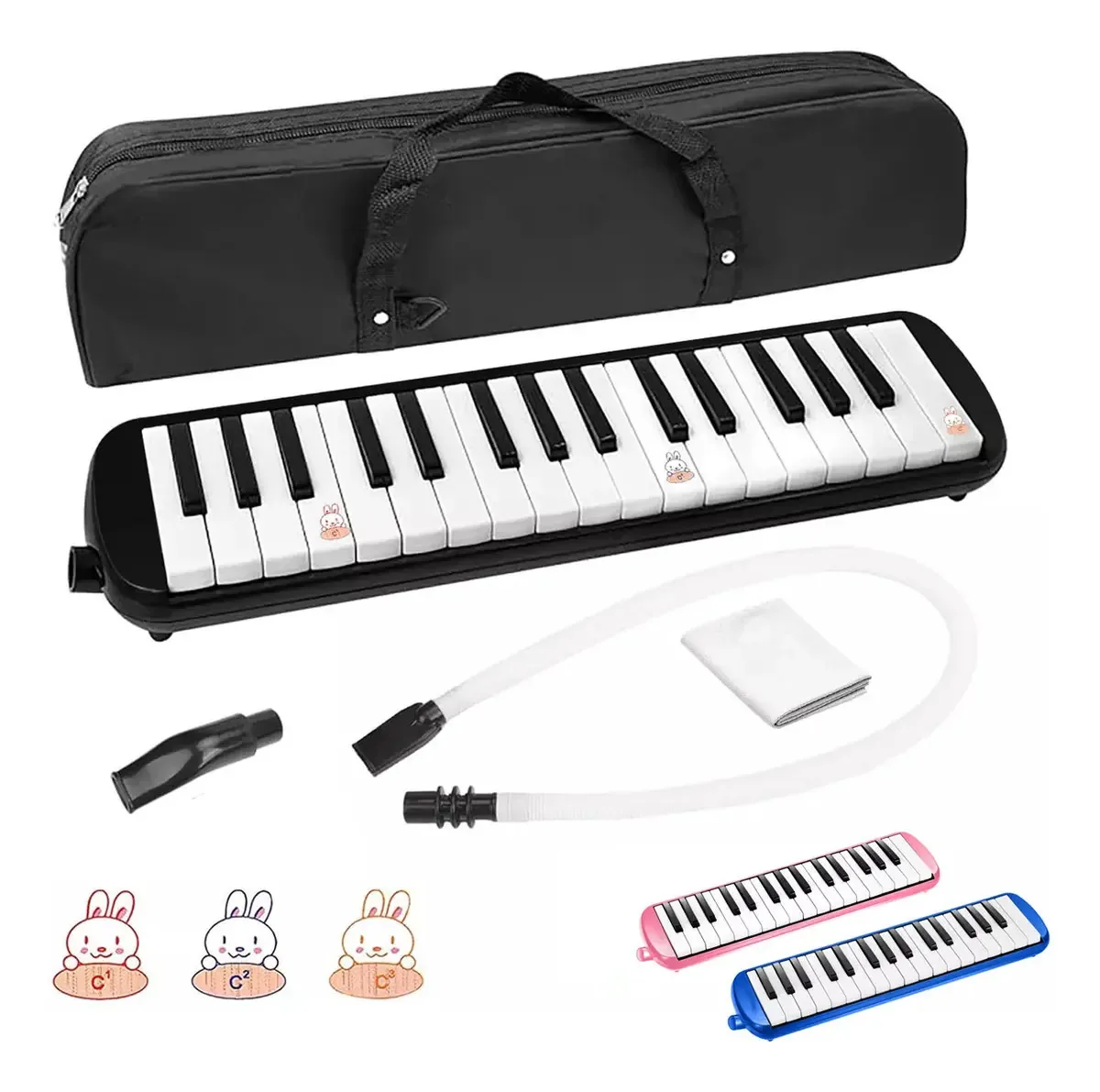 Estojo escolar Melodica de 32 teclas e acessórios de teclado - preto