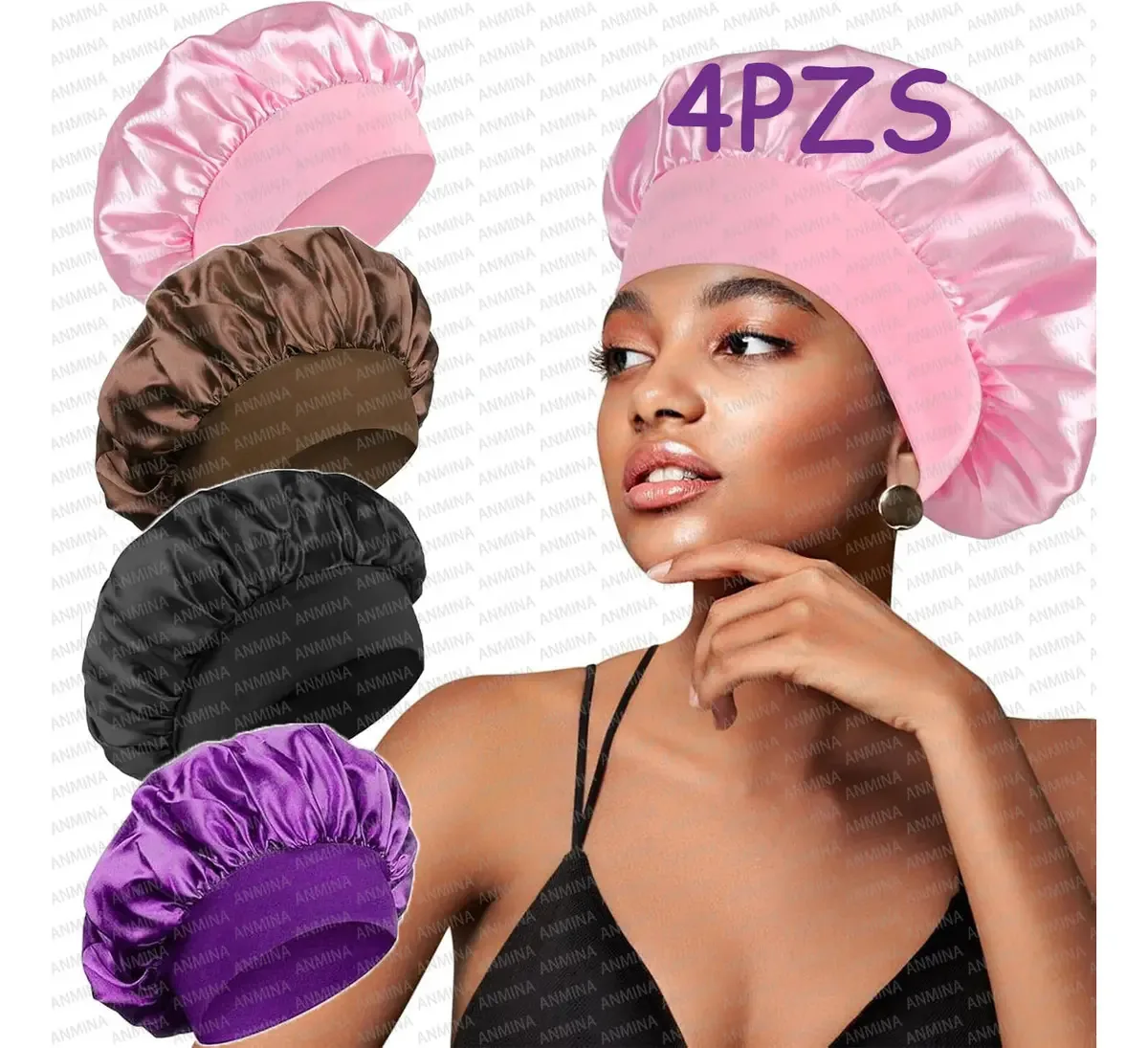 4 peças de chapéus de cetim, chapéus de dormir de seda, chapéus de dormir femininos, chapéus de dormir grandes, chapéus largos e macios com alça para cabelos lisos e encaracolados