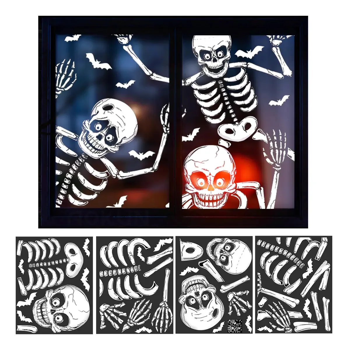 Adesivos decorativos de esqueleto de Halloween para janela de parede
