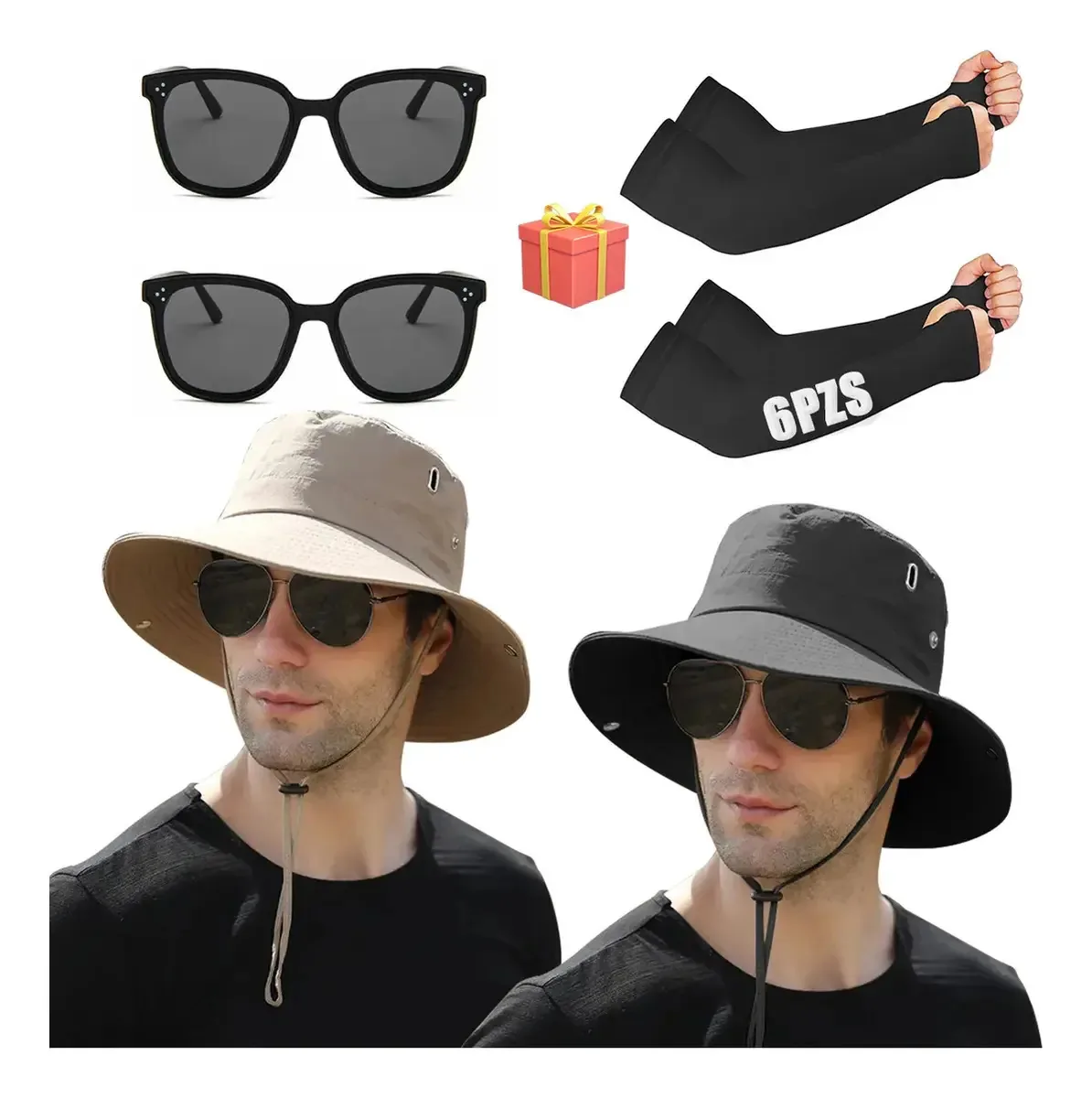 Kit Kuoaeaye, 6 peças de chapéu de sol para homens com mangas e óculos. Chapéus para homens, presente para homens, presente para papai