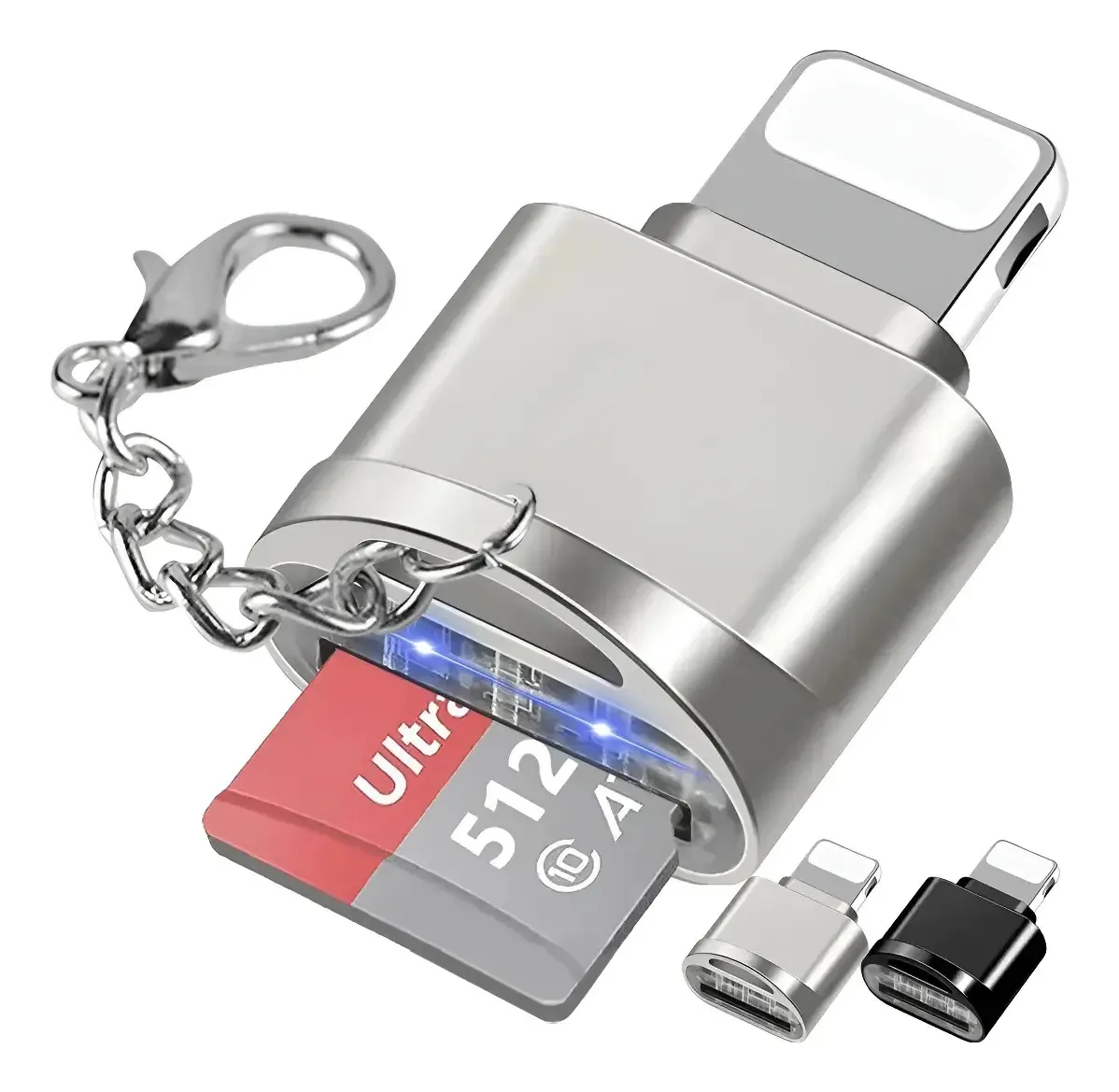Leitor de cartão Micro SD, adaptador OTG para iPhone, iPad, prata